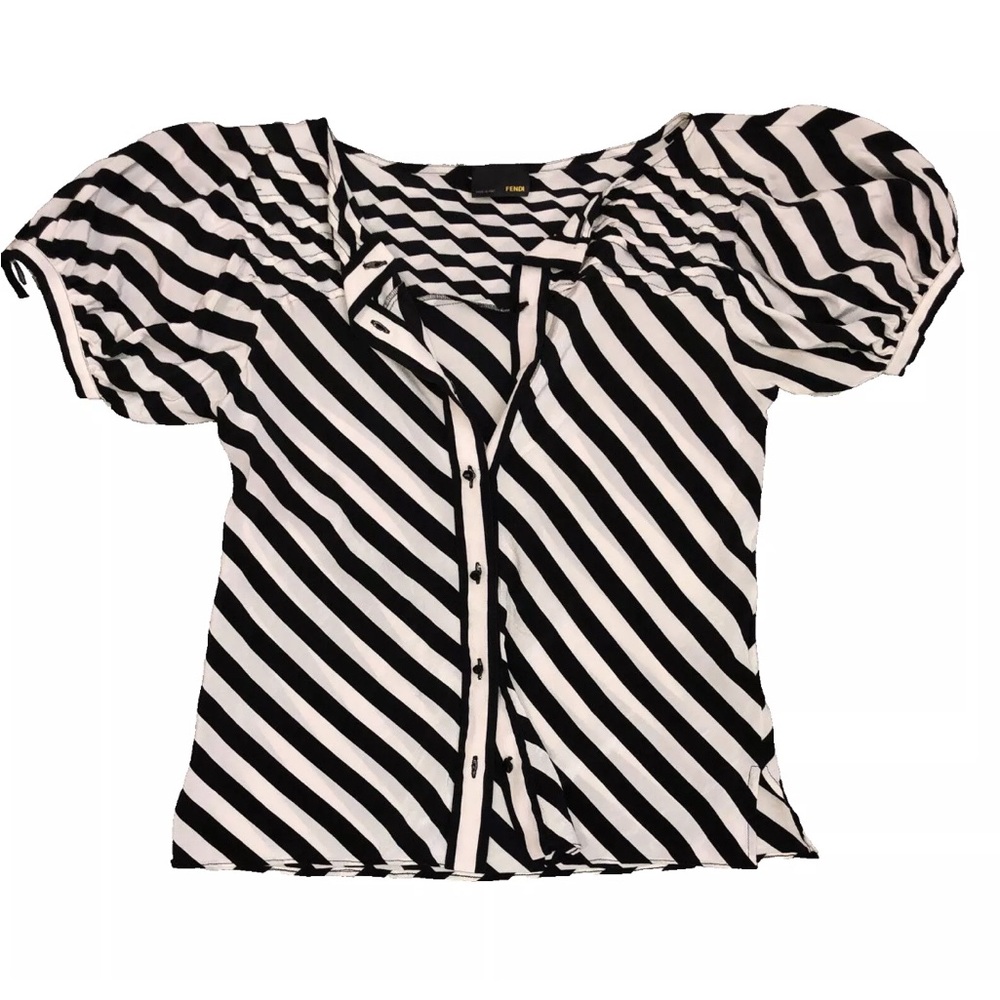 FENDI Y2K STRIPED SILK BUTTON FRONT BLOUSE CHEVRON STRIPE SILK
